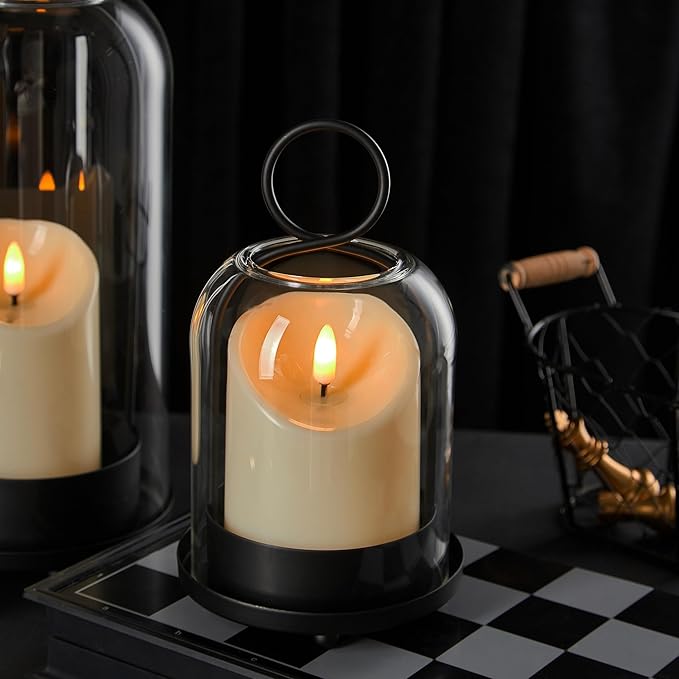5"&4" Metal Candle Holder with Handmade Glass Dome in Brass & 2 Timer Candles - Image 4