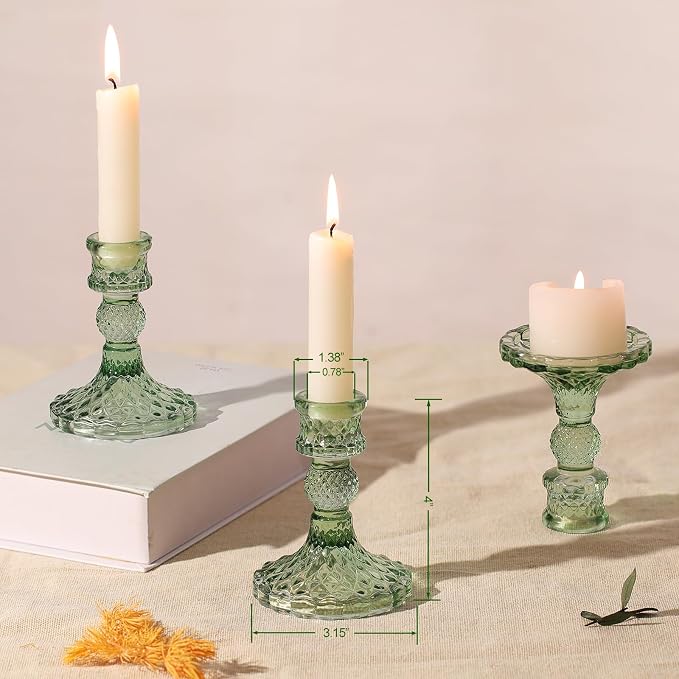 12Pcs Green Candlestick Holders Set- 4" H Taper Candle Holders Bulk, Glass - Image 2