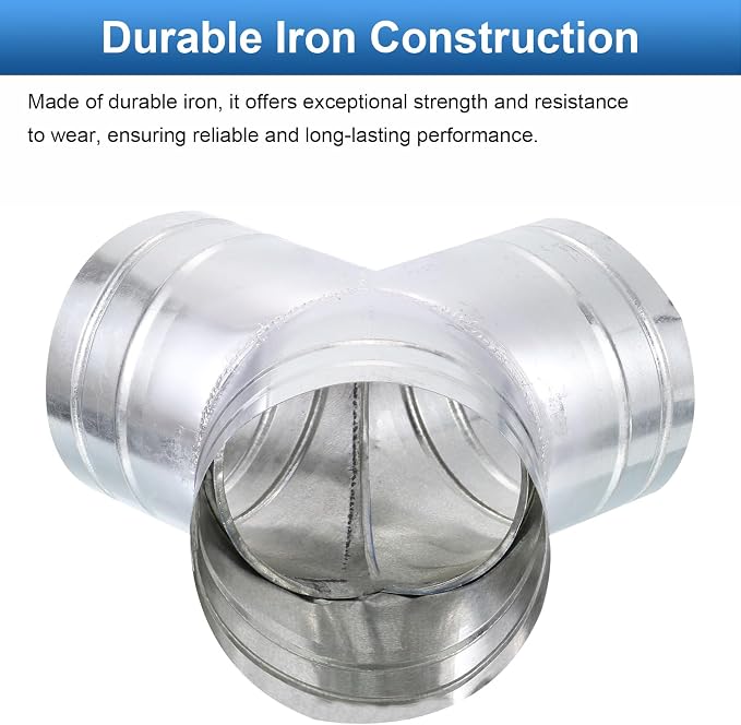 TOP-VIGOR 6 Inch Y Shape Duct Splitter 3 Way 90 Degree Galvanized Steel | Heavy - Image 3