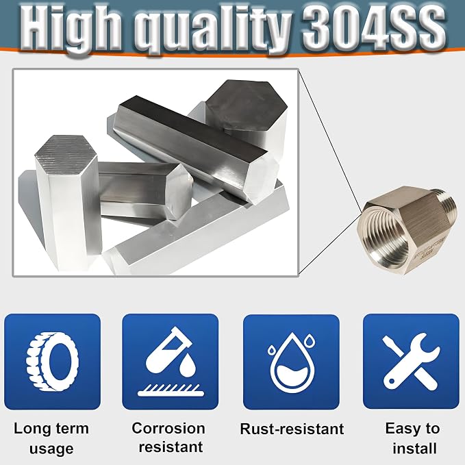 1/2" Female to 1/4" Male NPT Reducer Adapter, 304 Stainless Steel Reducing Pipe - Image 4