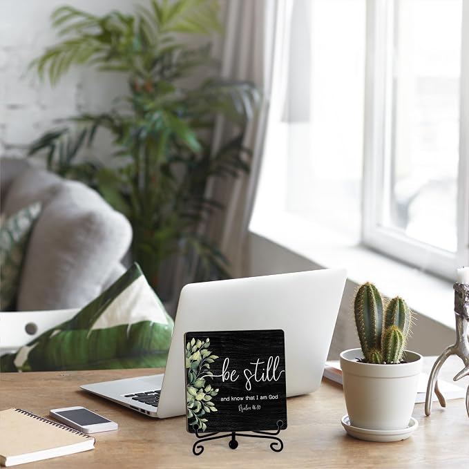 Inspirational Christian Desk Decor, Be Still And Know That I Am God Sign - Image 5