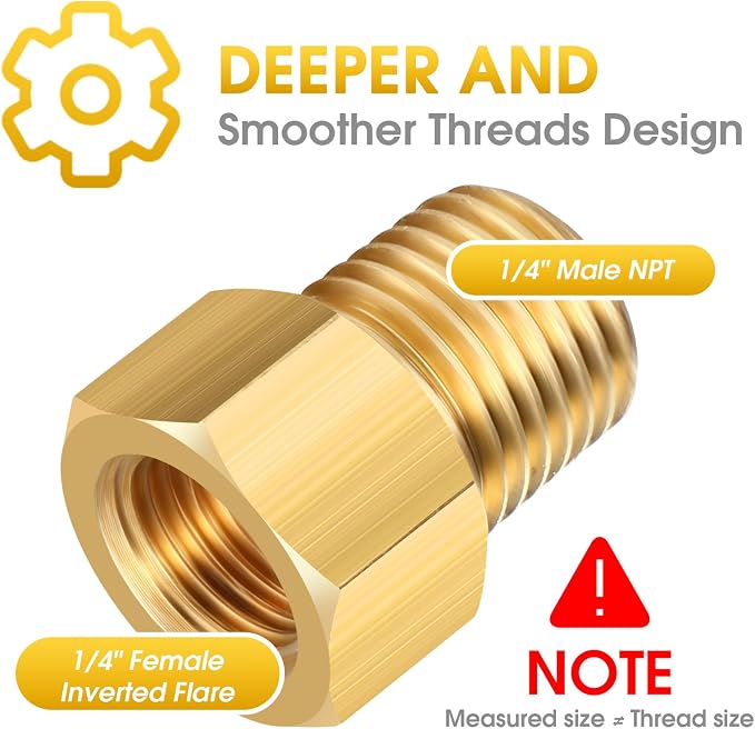 Frienda 1/4 Inch Male NPT x 1/4 Inch Female Inverted Flare Propane Fitting NPT - Image 4