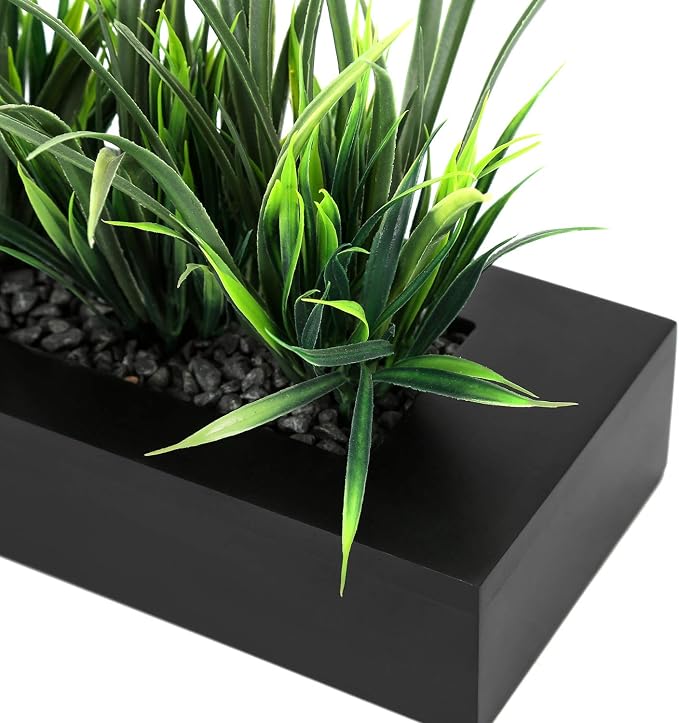 MyGift Artificial Green Grass Plants Potted in 9-inch Matte Black Wood - Image 7