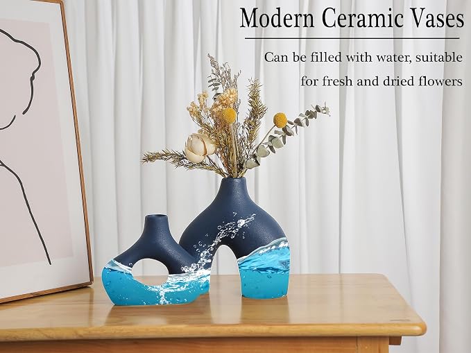 CEMABT Blue Ceramic Vase Set of 2 - Image 5