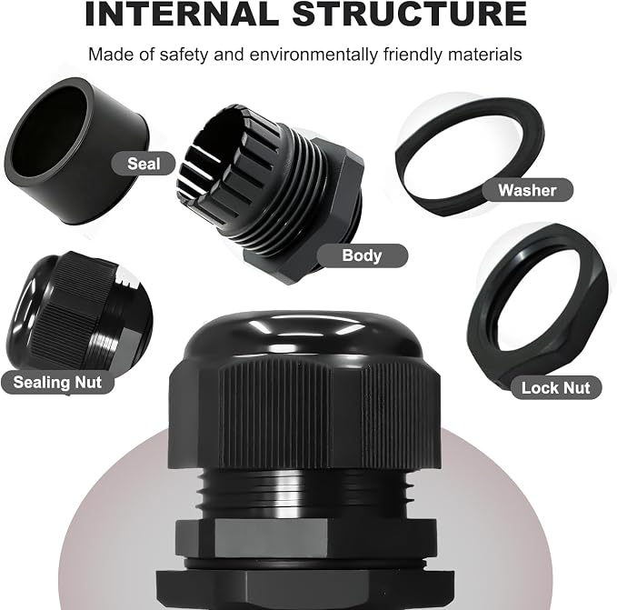 40 Pcs Cable Glands Kit, PG7 1/4" 1/2" 3/4" 1" NPT Black IP68 Waterproof Strain - Image 4