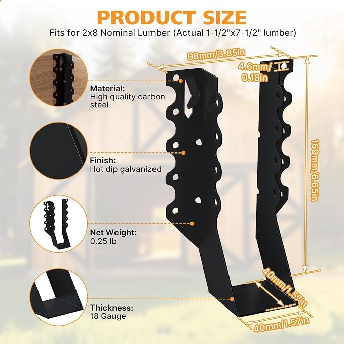 100 Pack 2x8 Joist Hangers, LU28 18 Gauge Face Mount Brackets | Heavy Duty - Image 2