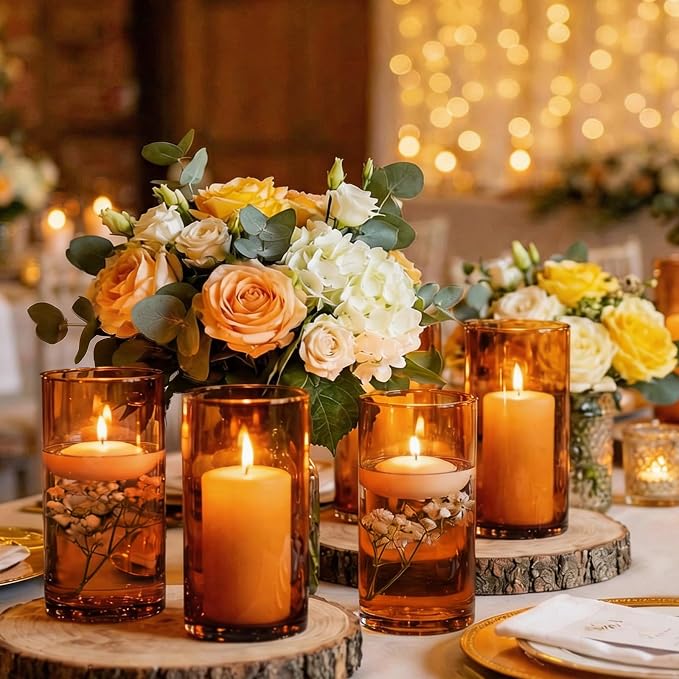 12pcs 6 Inch Amber Glass Cylinder Vases - Image 6