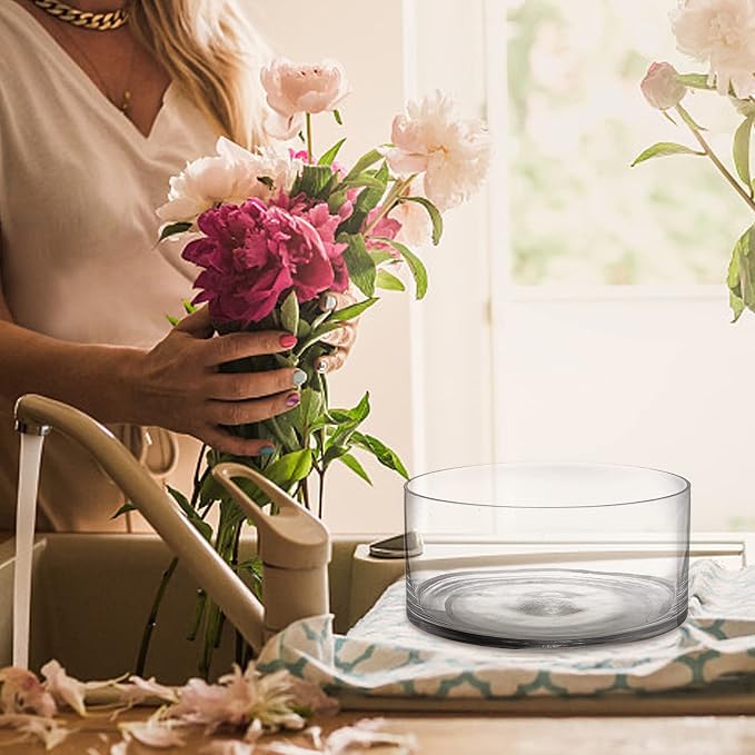 Wide Glass Cylinder Vase, Cylinder Terrarium Bowl, Decorative Centerpiece - Image 4