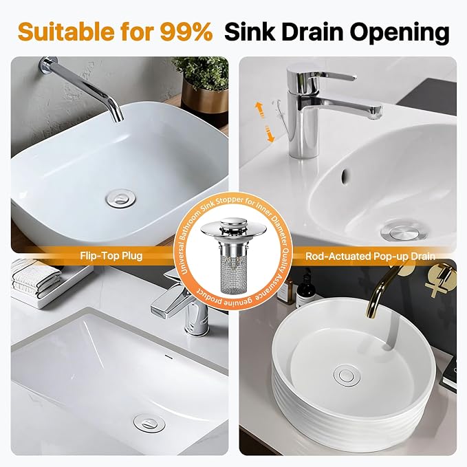3PCS Bathroom Sink Drain Strainer Hair Catcher, Pop Up Universal Sink Drain - Image 5