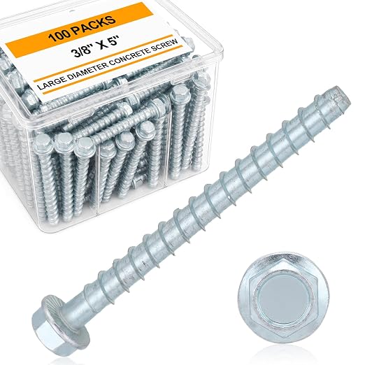 Hicarer 100 Pack 3/8 x 5 Inch Concrete Screws Galvanized Concrete Anchors | by Hicarer