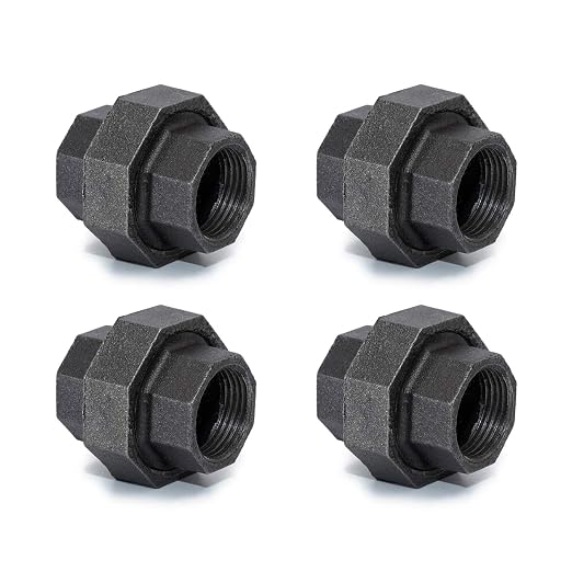 1" Cast Iron Union, Home TZH 4 Pack 1" Industrial Malleable Female Pipe Fitting by HomeTZH