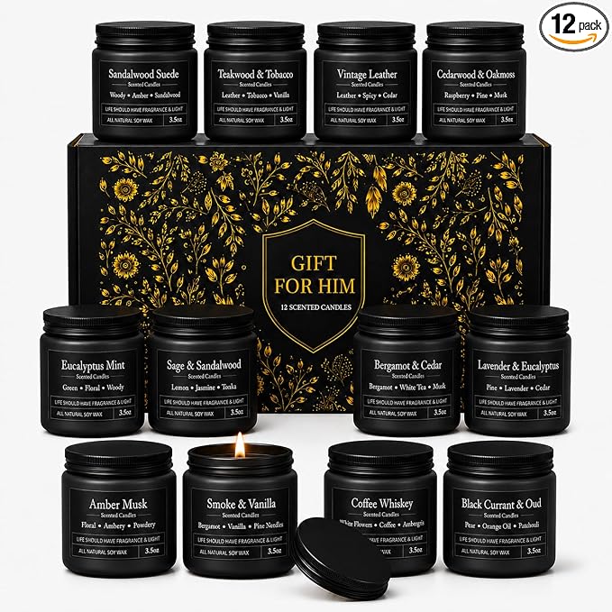 YMing 12 Pack Scented Candles for Men, Masculine Soy Candle Gift Set, 3.5 oz by YMing