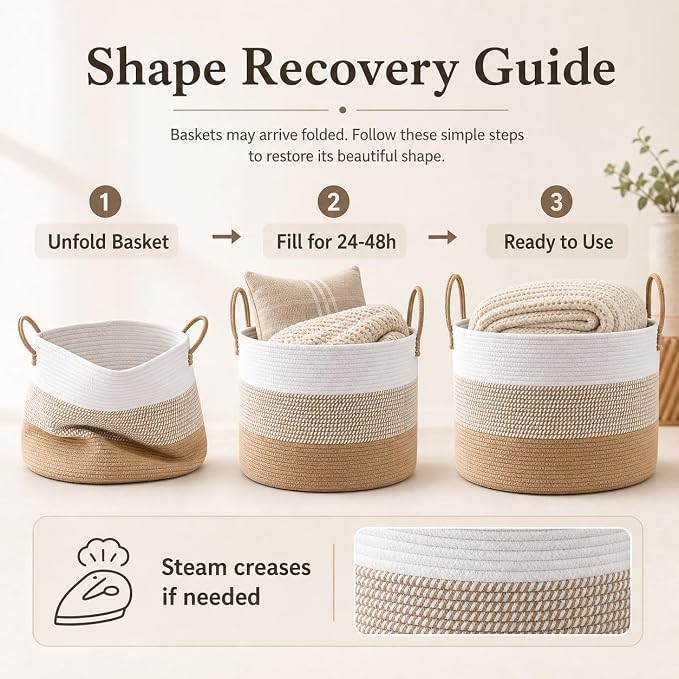 JMvicyroam 65L Extra Large Machine Washable Cotton Rope Blanket Basket | - Image 6