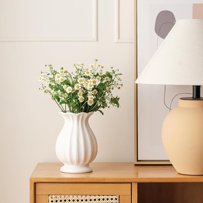 White Ceramic Vase, 7.8 Inch Flower Vase Home Decor Modern Decorative Vases | - Image 8