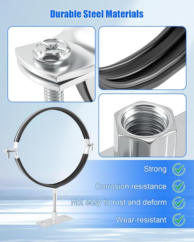 2 Pcs 8 Inch Pipe Bracket, Adjustable Split Ring Hanger Vent Wall Strap Kit | - Image 5