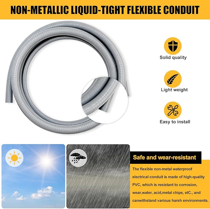 3/4 inch 15 Foot Liquid-Tight Conduit Kit, Flexible Non Metallic Electrical - Image 3