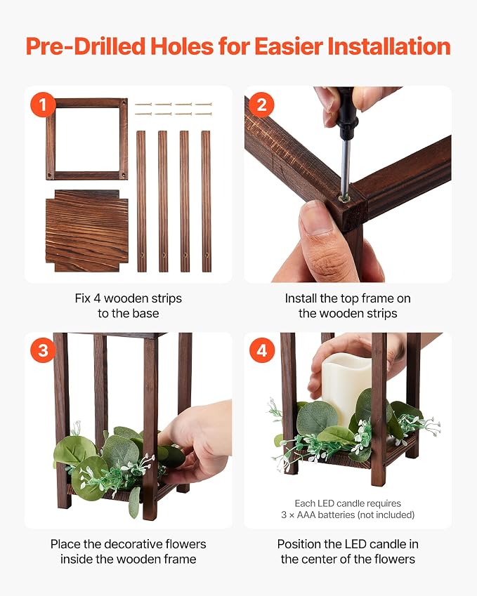 VEVOR 12 Set/36 Pcs Wooden Wedding Lantern Centerpiece, Includes 12 Wooden - Image 5