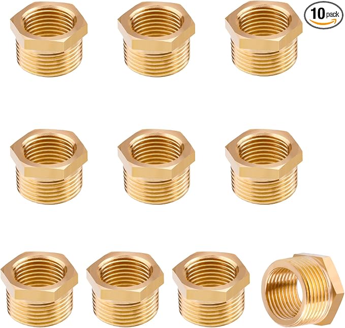 Brass Pipe Fitting Reducer Hex Bushing 1/2 NPT Male x 3/8 NPT Female Adapter by NICOLEKAY