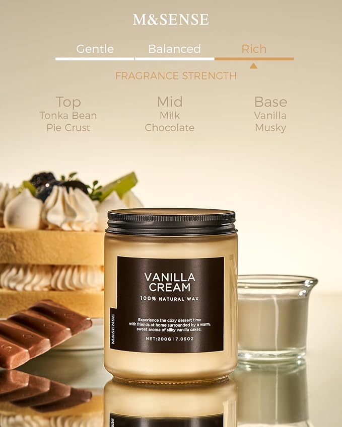 M&SENSE Vanilla Candles for Home, 7.05oz All Natural Organic Soy Wax | 50 Hours - Image 3