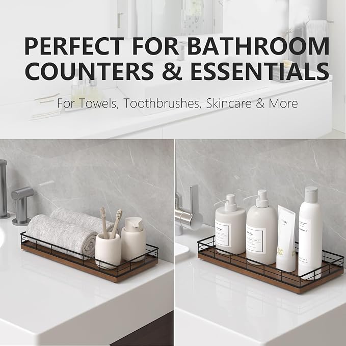 Toilet Paper Basket Organizer, Oak Wood Toilet Tank Tray - Image 4
