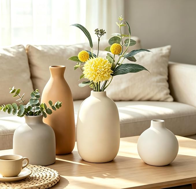 Modern Ceramic Vase Set of 5, Vases Home Decor Rustic Farmhouse Decorative | - Image 5