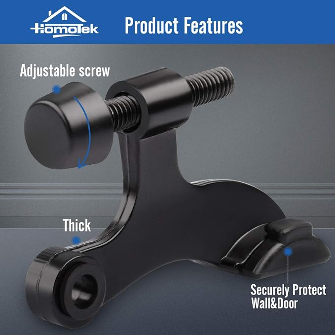 HOMOTEK 2 Pack Hinge Pin Black Door Stopper, Adjustable Deluxe Heavy Duty Door - Image 2