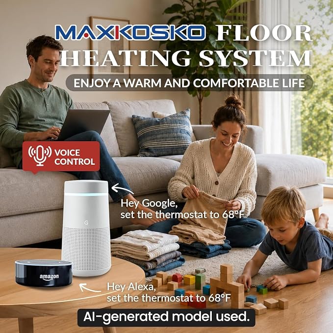 MAXKOSKO 100 sq ft Radiant Floor Heating System & Programmable Thermostat | - Image 3