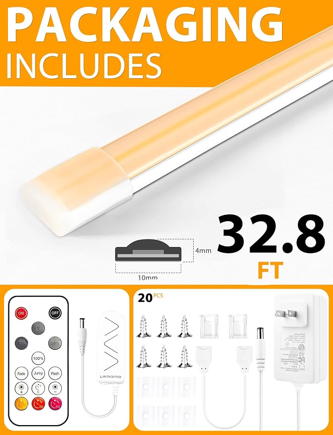 Lamomo COB LED Strip Lights 32.8Ft, Warm White Dimmable Self-Adhesive Led Rope - Image 8