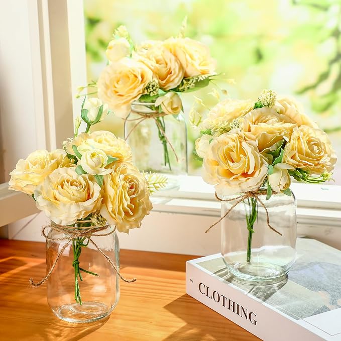 XunYee 10 Set Mason Jars for Centerpieces, Gypsophila Rose | Mason Jar Flower - Image 4