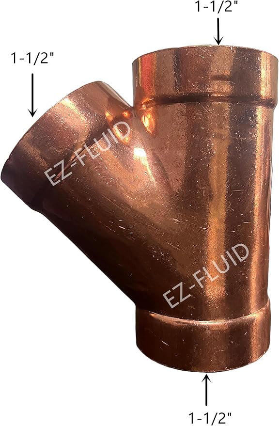 EZ-FLUID 1-1/2" Copper DWV Tee-Wye Copper Pipe Fitting C x C x C Sweat Sockets - Image 2