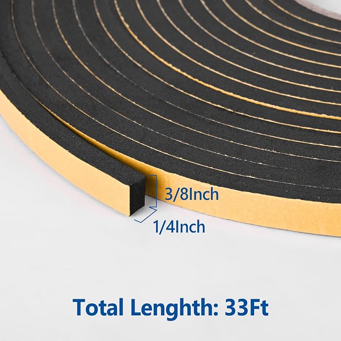 Kikerike Self Adhesive Foam Tape Weatherstrip 3/8In x 1/4In x 33Ft High Density - Image 2