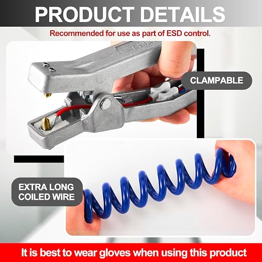 Copkim 2 Sets Insulated Ground Cable Clip 16.4ft Coiled Grounding Anti Static - Image 3