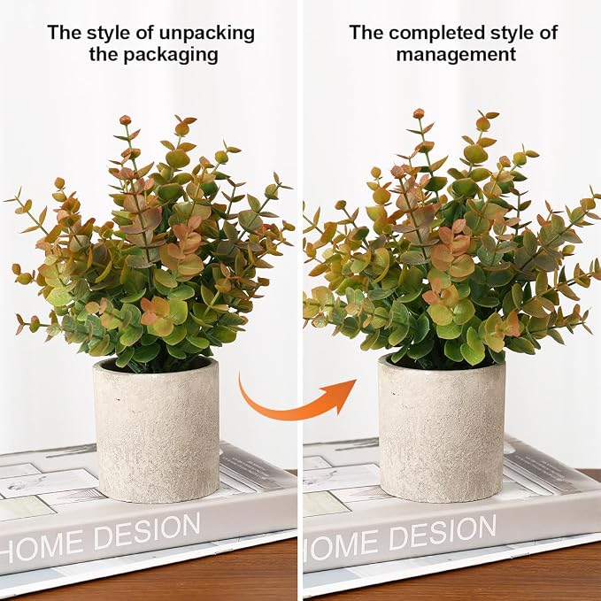 Coferset 2 Pack Small Fake Plants Eucalyptus Potted - Image 9