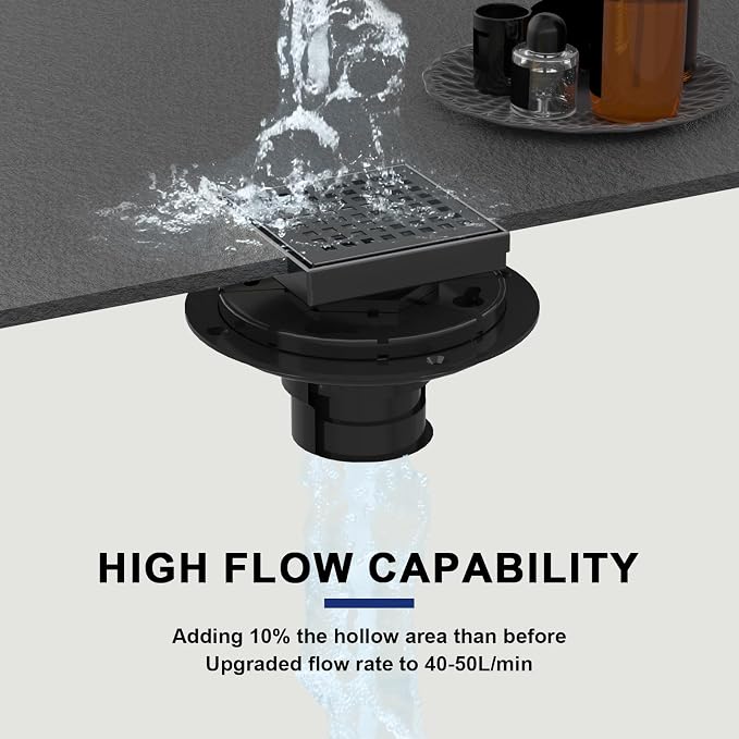4 Inch Matte Black Square Shower Drain - Image 5