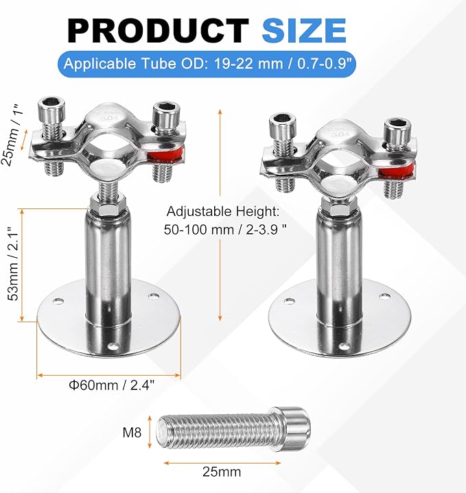 HARFINGTON 2 Set Wall Mount Ceiling Mount Pipe Supports 304 Stainless Steel - Image 2