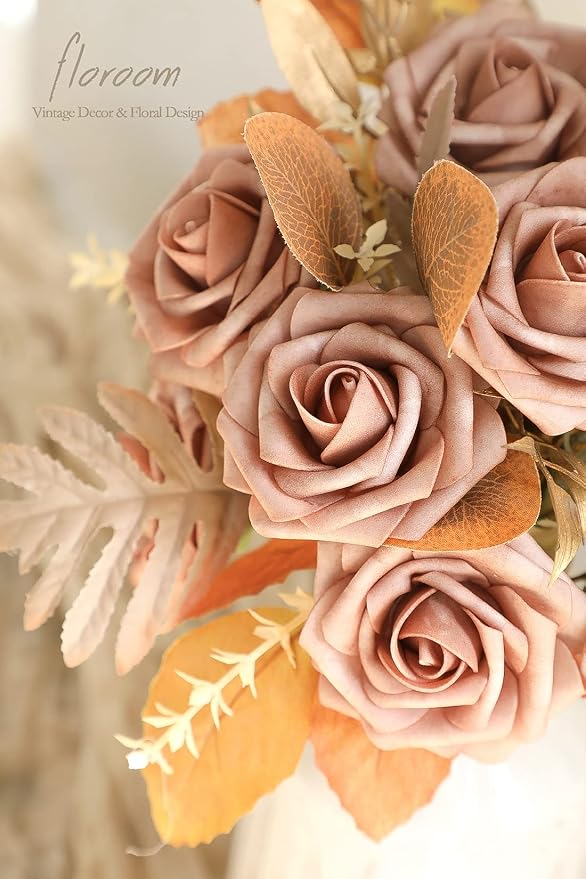 Artificial Flowers 25pcs Real Looking Warm Taupe Foam Fake Roses - Image 5