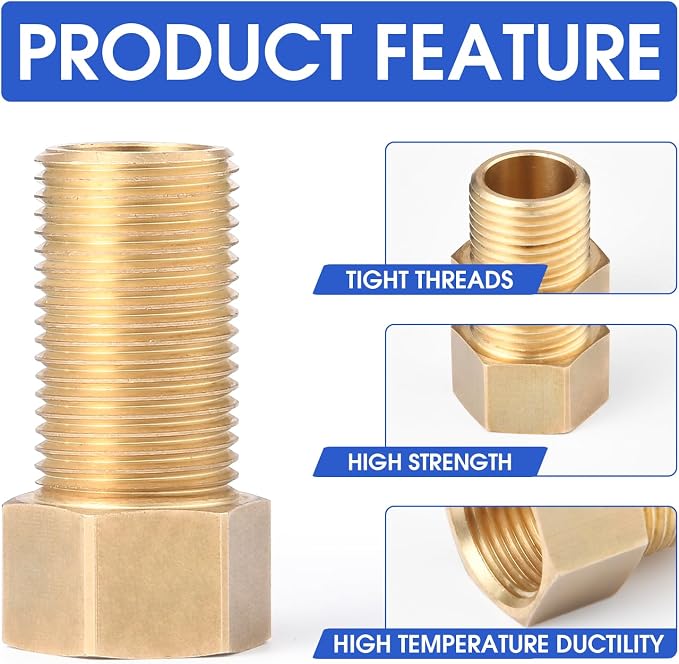 3 Pack Brass Pipe Fittings 1/2 Male Thread to Female Thread Pipe Extension - Image 5