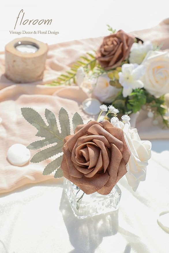 Artificial Flowers 25pcs Real Looking Gold Sparrow & Cream Foam Fake Roses - Image 5