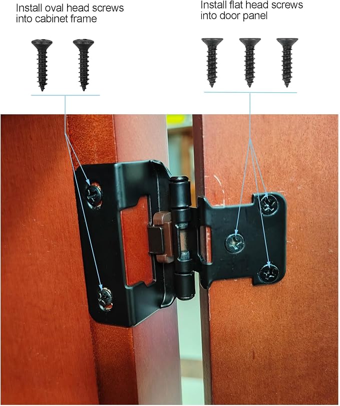 Matte Black Cabinet Hinges, 1/2” Overlay, 4 Pack | - Image 5