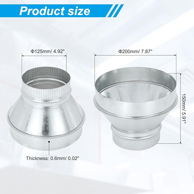 PATIKIL 8 Inch to 5 Inch Duct Reducer, Galvanized Steel Round Air Duct Reducer - Image 2