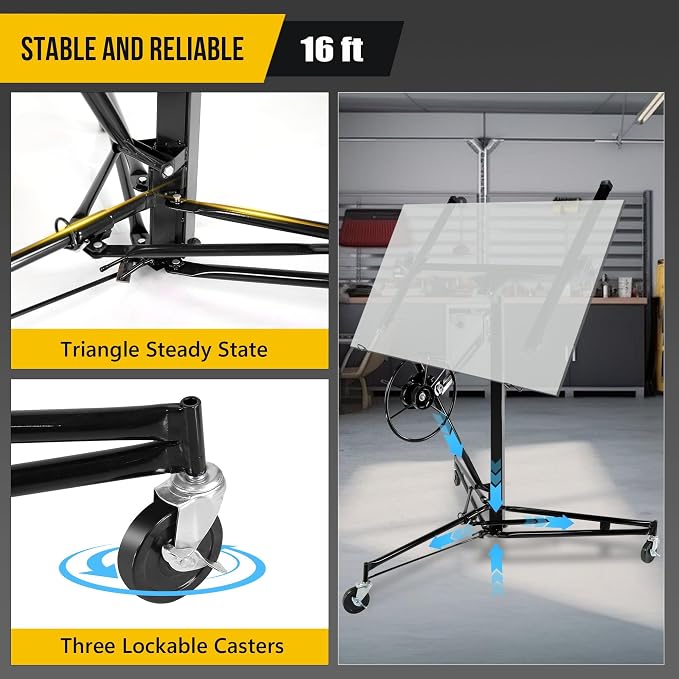 One-Person Drywall Lift Panel Hoist, 150 Lb Heavy-Duty Steel Sheetrock Jack | - Image 2