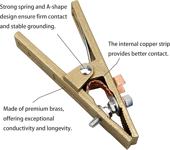 300-Amp Welding Ground Clamp, Brass A-shape Earth Clamp - Image 4