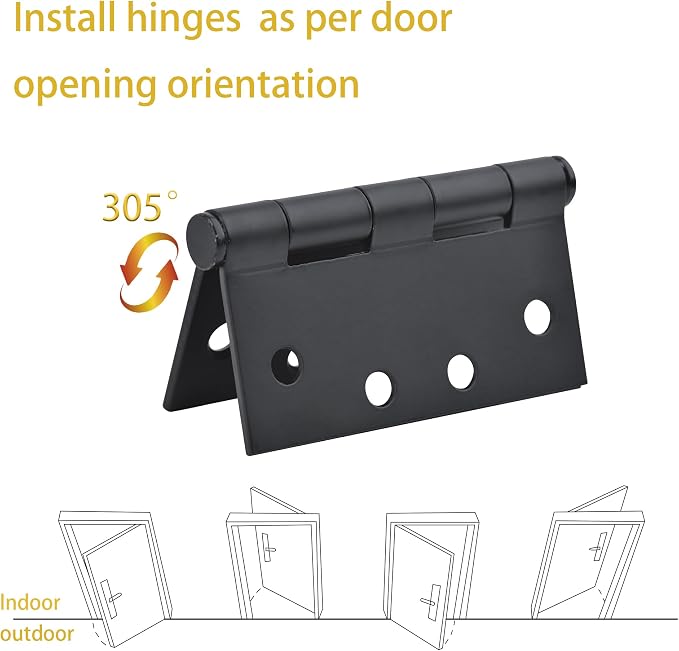 Matte Black Heavy Duty Door Hinge 4 X 4 Inch Commercial Hinges Square Corners - Image 4