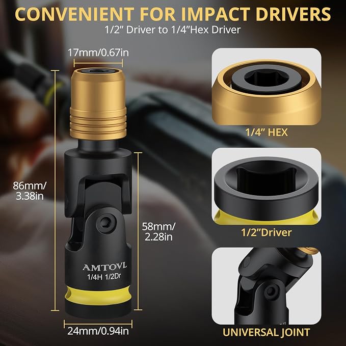 AMTOVL Impact Hex Adapter, 1/2 Inch Drive to 1/4 Inch Quick-Change Chuck | - Image 2