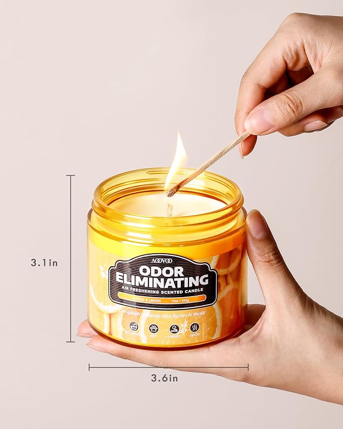 AOOVOO Citrus Lemon Large Odor Eliminating Candle - 11oz Soy Candles | - Image 5