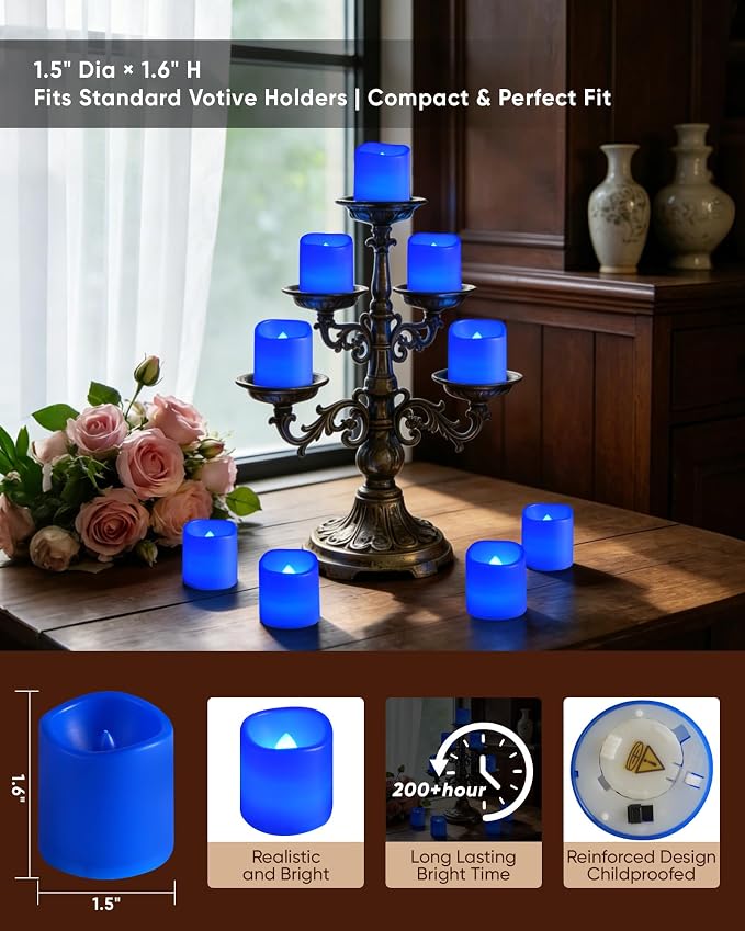 Homemory 24 Pack Blue Flameless Flickering LED Votive Tealights Candles | - Image 2