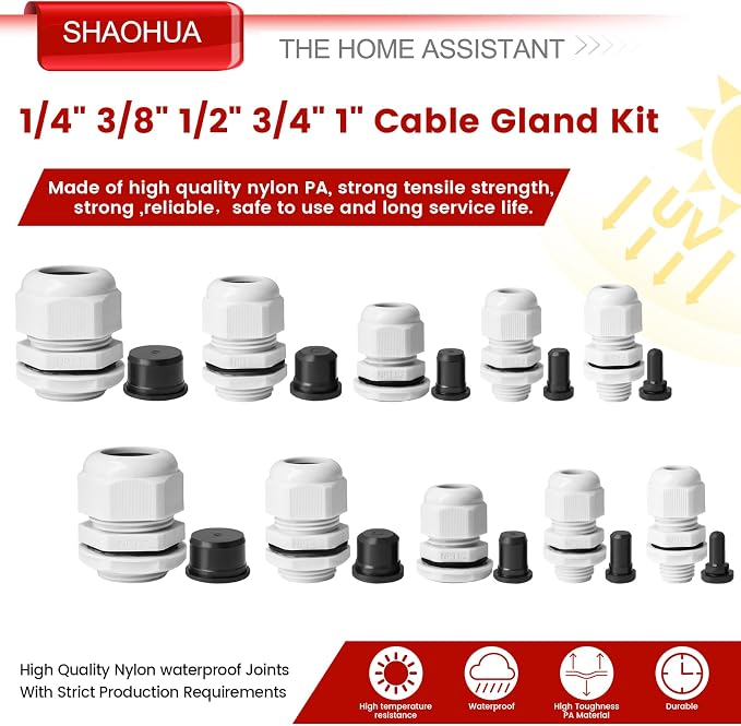NPT Cable Gland Kits, IP68 Waterproof Nylon Strain Relief Cord Connector - Image 3