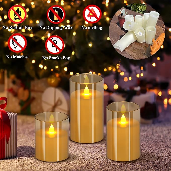 wemarry Flameless Candles 4" 5" 6" Acrylic Glass Pillars 3" Diameter Battery - Image 2