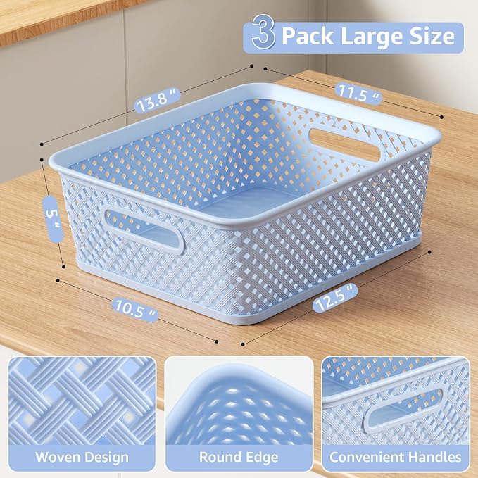 MaxGear 3 Pack Plastic Storage Baskets, Suitable - Image 6