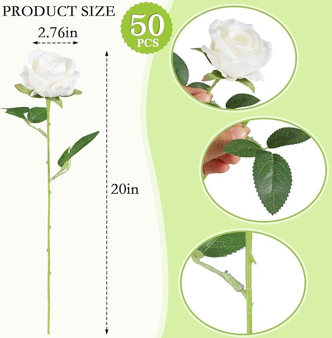 Hananona 50 Pcs Artificial Roses in Bulk, Fake Velvet Silk Roses Realistic Rose - Image 2